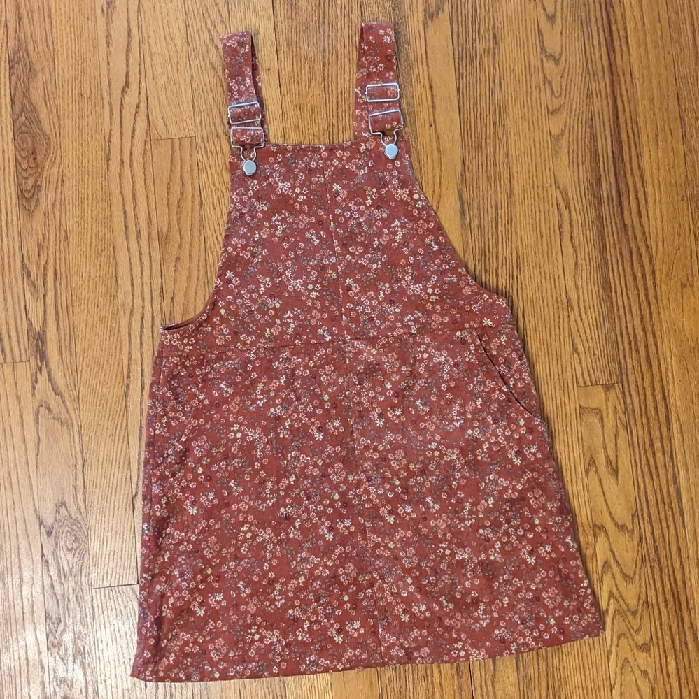 Rust Floral Corduroy Jumper/Overall Dress